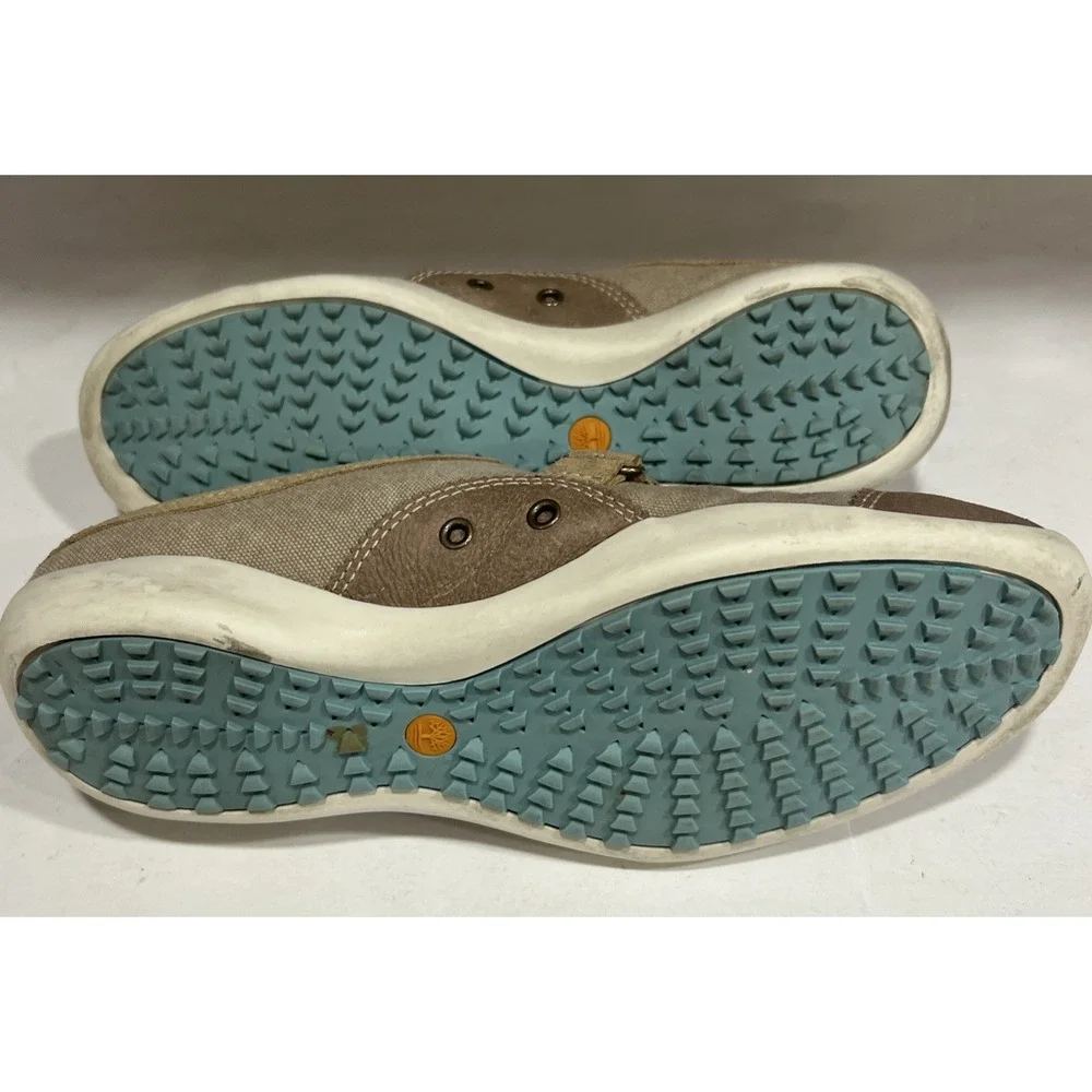 Timberland Comforia Womens Canvas Leather Slip On Hook Loop‎ Sneakers Tan Size 7
